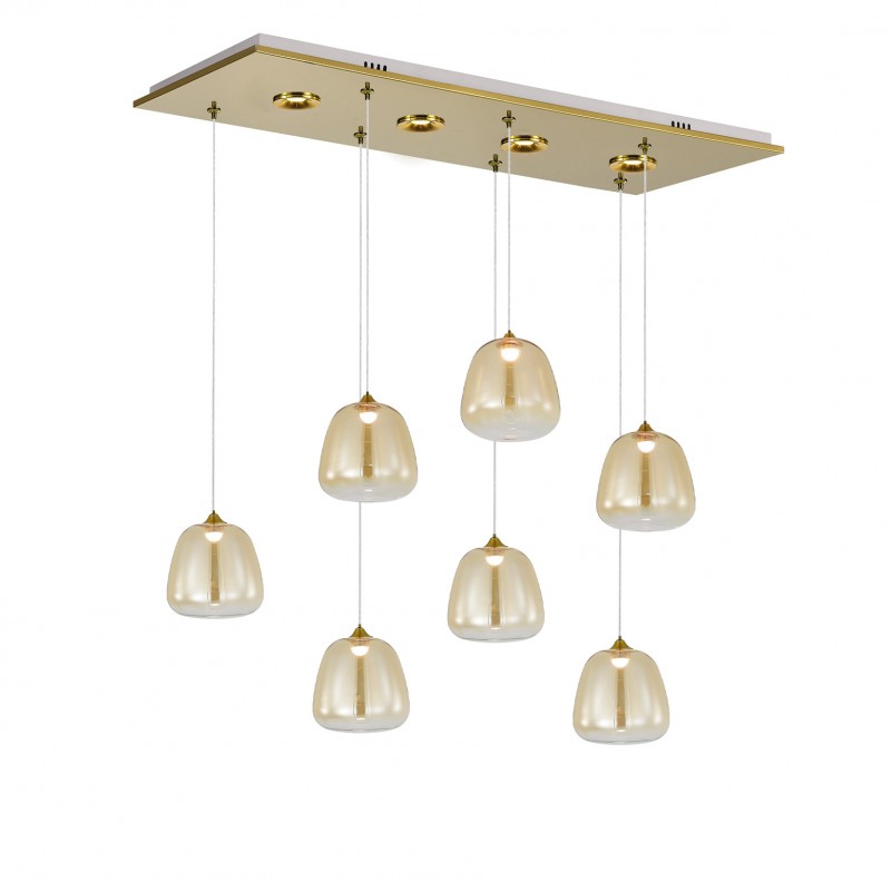 Glowber Modern LED Chandelier, 7-Light Row, Amber